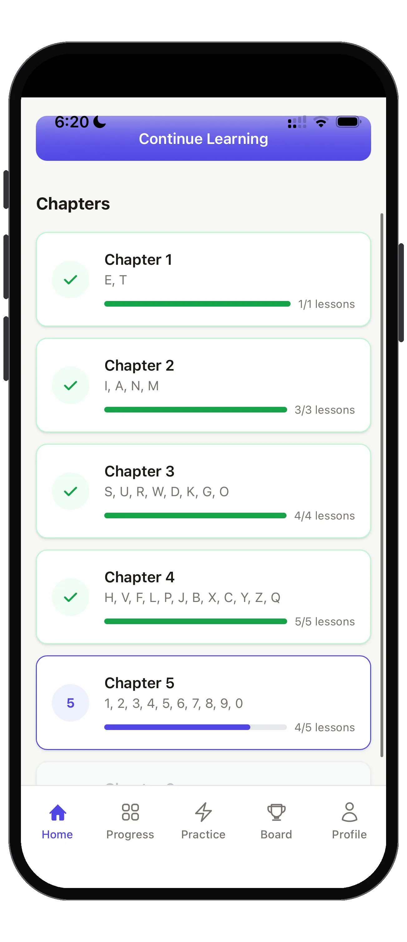 Dash Dot chapter list on iPhone