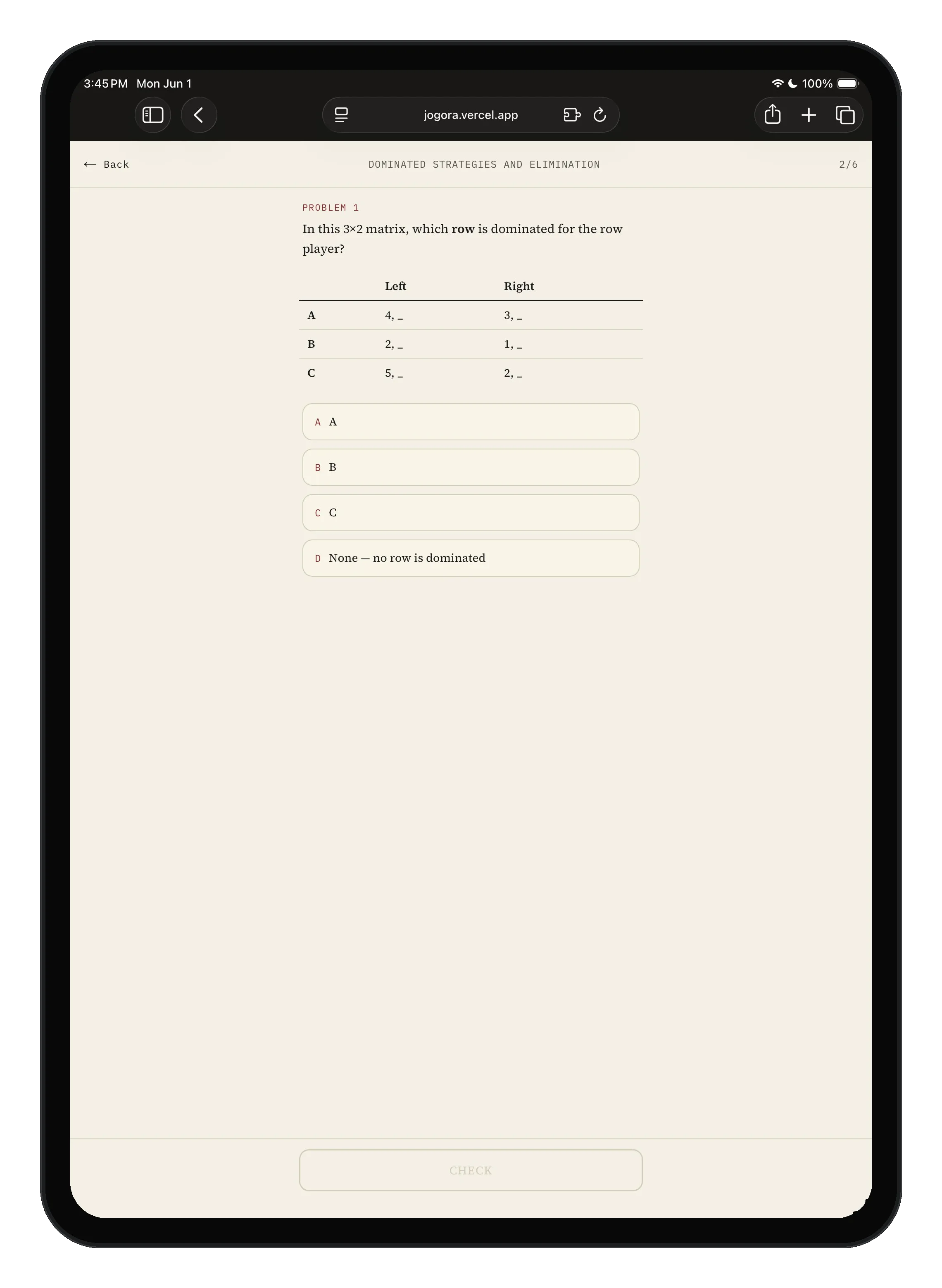 Jogora lesson exercise on iPad