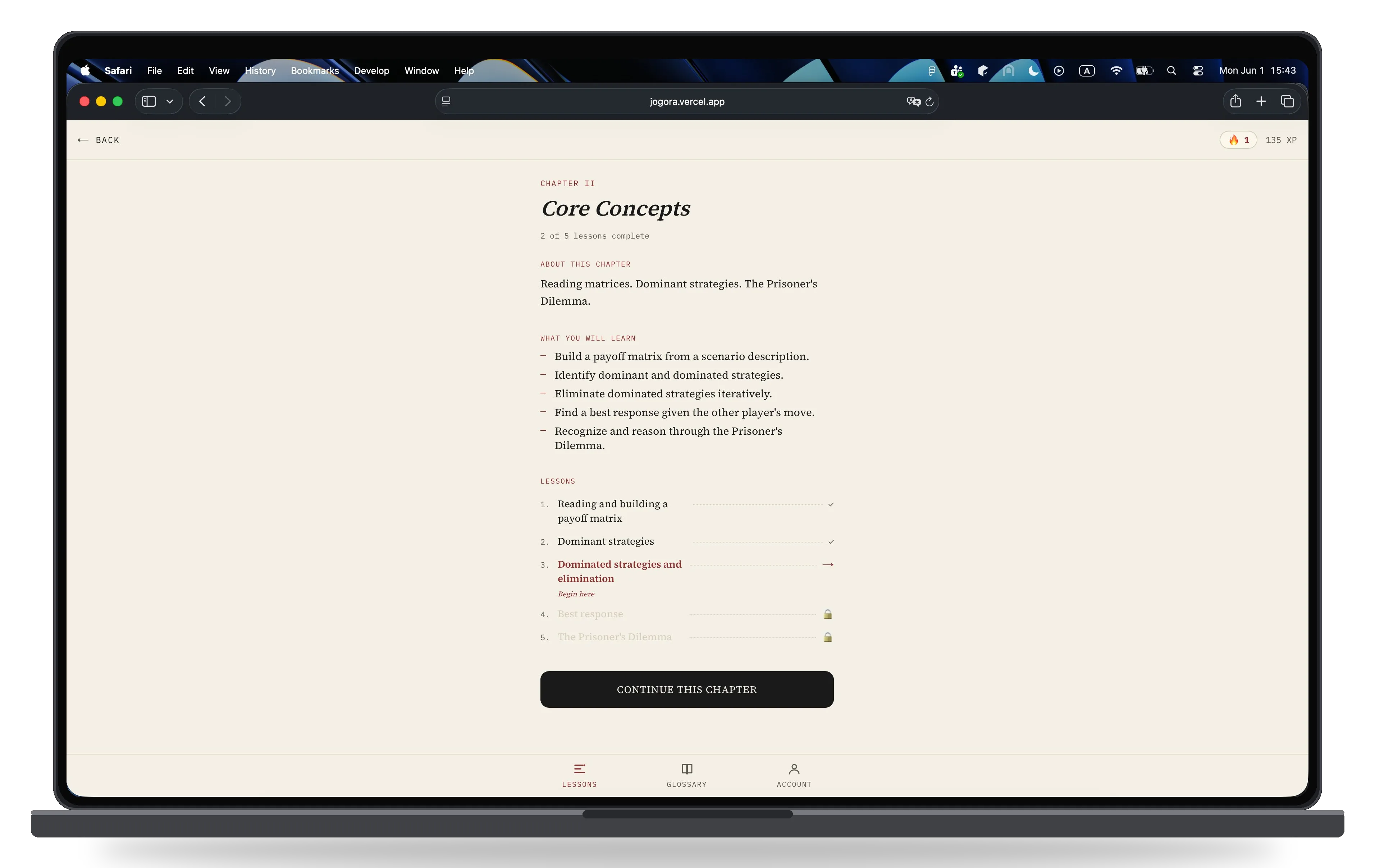 Jogora chapter overview in browser on MacBook